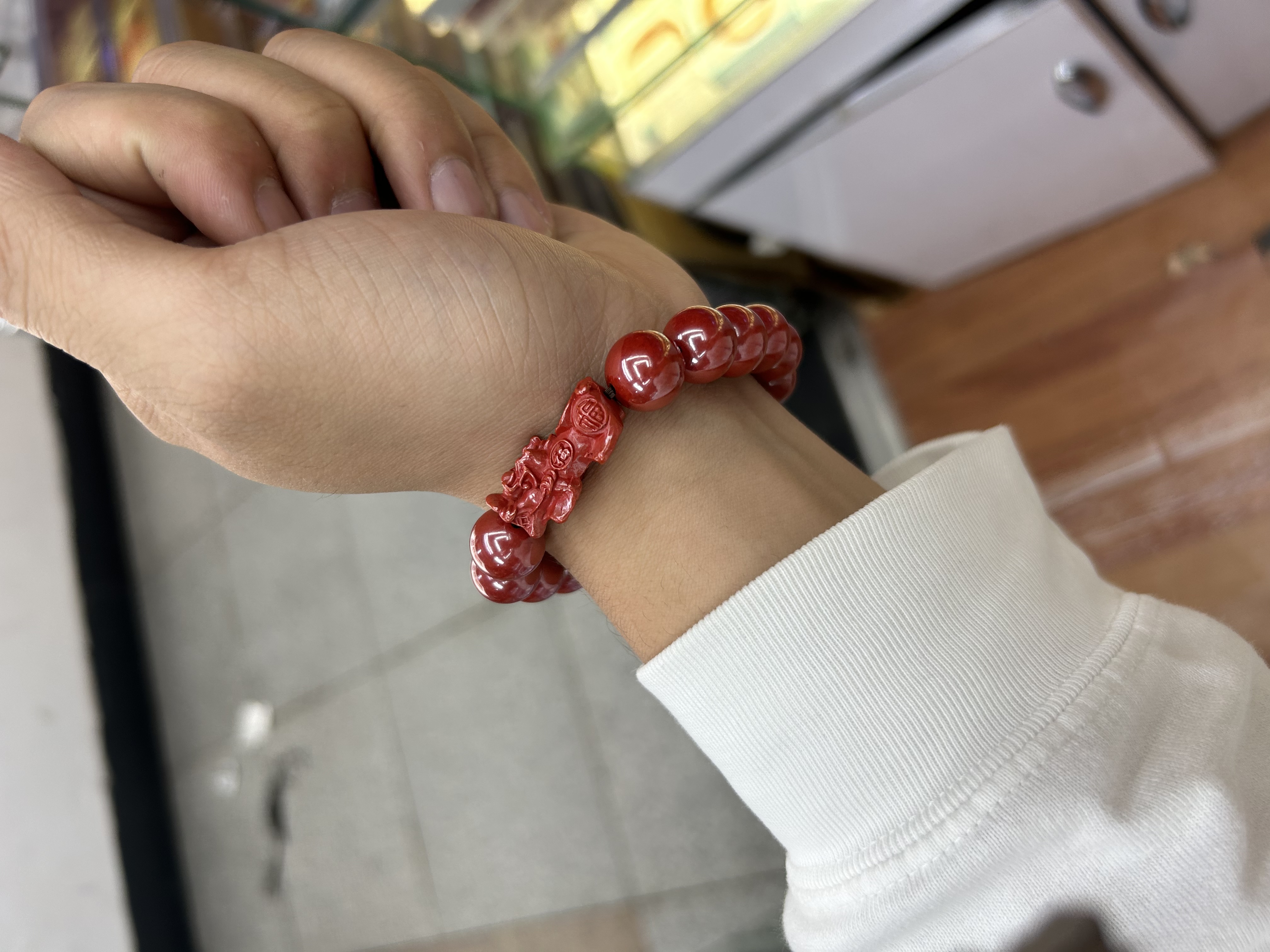 Natural cinnabar, high-content cinnabar, imperial cinnabar, wealth-attracting, PI Xiu, internet-famous style bracelet, jewelry, handicrafts and gifts detail image 4