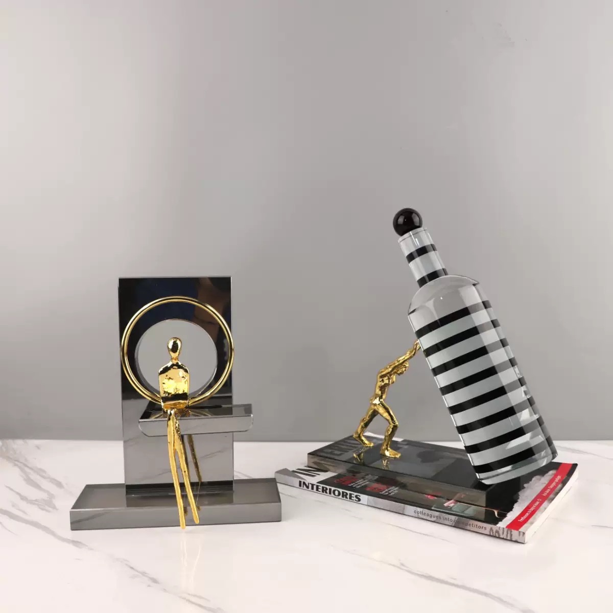 Modern simple abstract geometric crystal little golden man sculpture ornaments, for living room, bedroom, entrance hall, hotel and home decoration