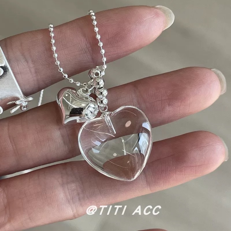 National trend colorful heart-shaped necklace, silver chain adjustable, the same style as the Instagram blogger, high-end collarbone chain sweater chain/accessory, accessory, accessory, accessory pic 6