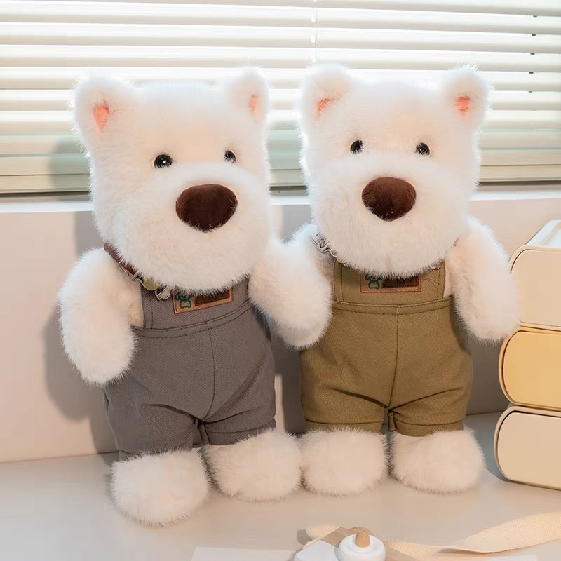 可爱西高地狗狗玩偶毛绒玩具可脱卸背带裤小狗公仔安抚陪睡布娃娃详情图3