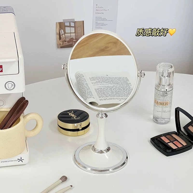 艾炫折叠化妆镜台式女桌面随身便携镜子宿舍用小号梳妆学生大号化妆镜家用桌上桌面台式梳妆台镜子办公室卧室梳妆镜学生宿舍放大白底实物图