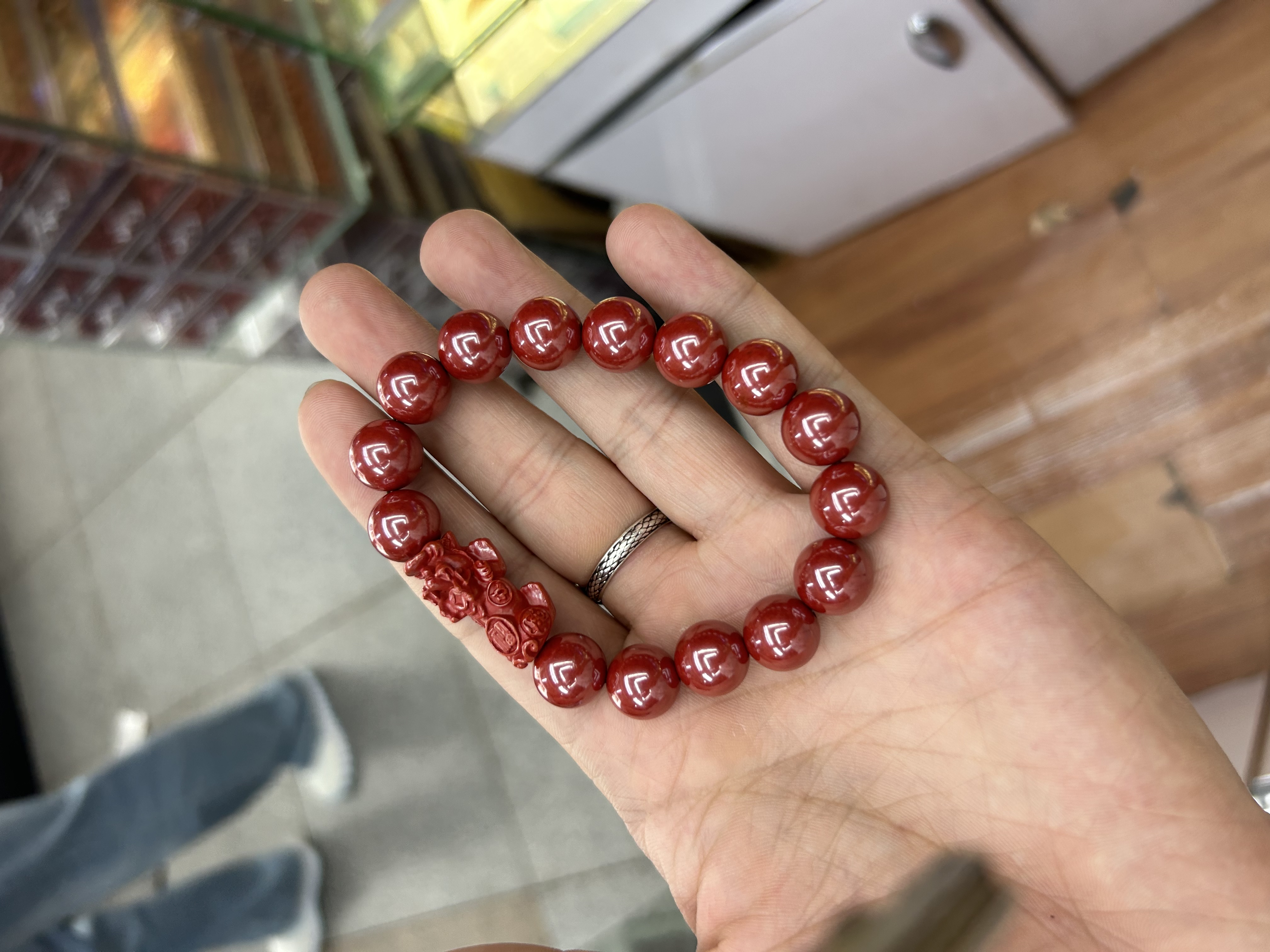 Natural cinnabar, high-content cinnabar, imperial cinnabar, wealth-attracting, PI Xiu, internet-famous style bracelet, jewelry, handicrafts and gifts detail image 5