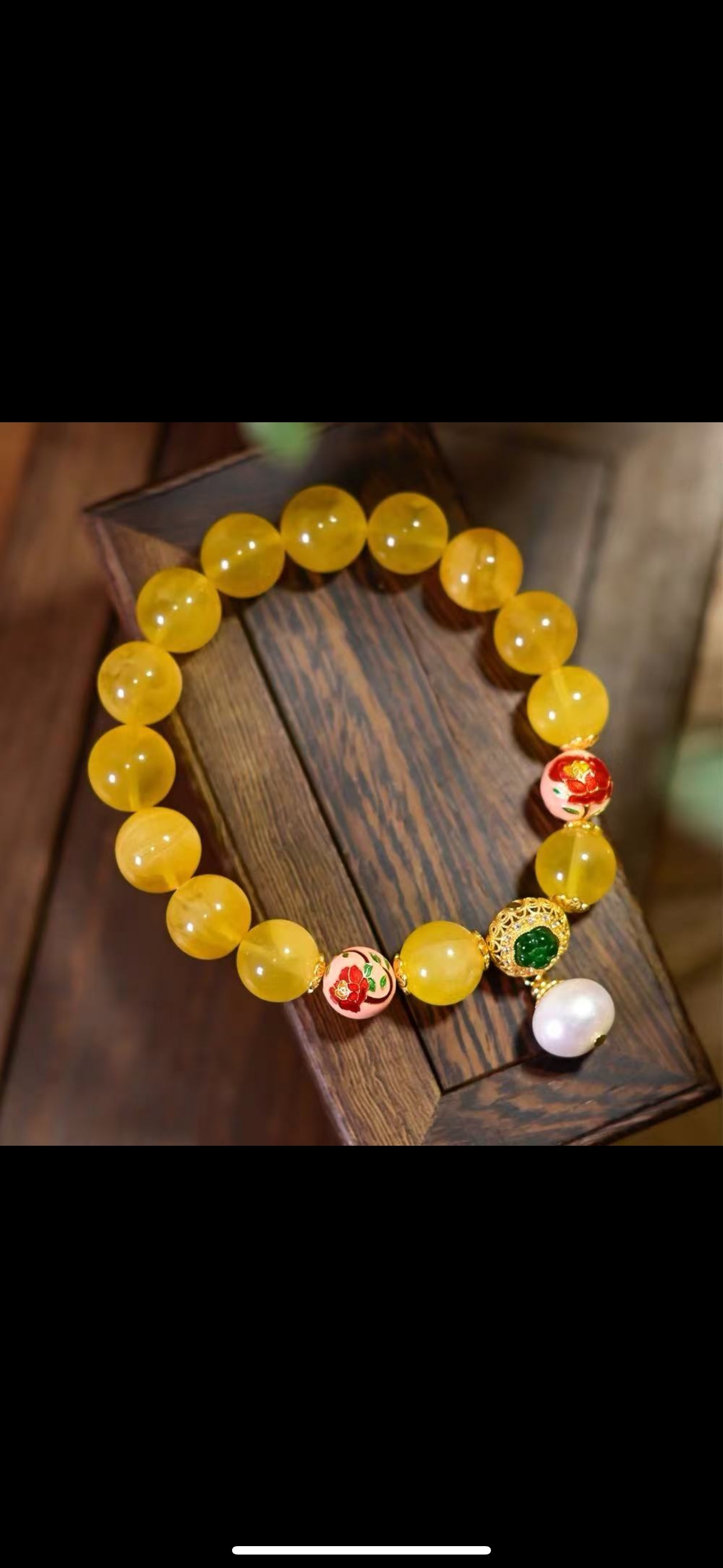 Natural yellow agate + sand gold hand-painted bead bracelet