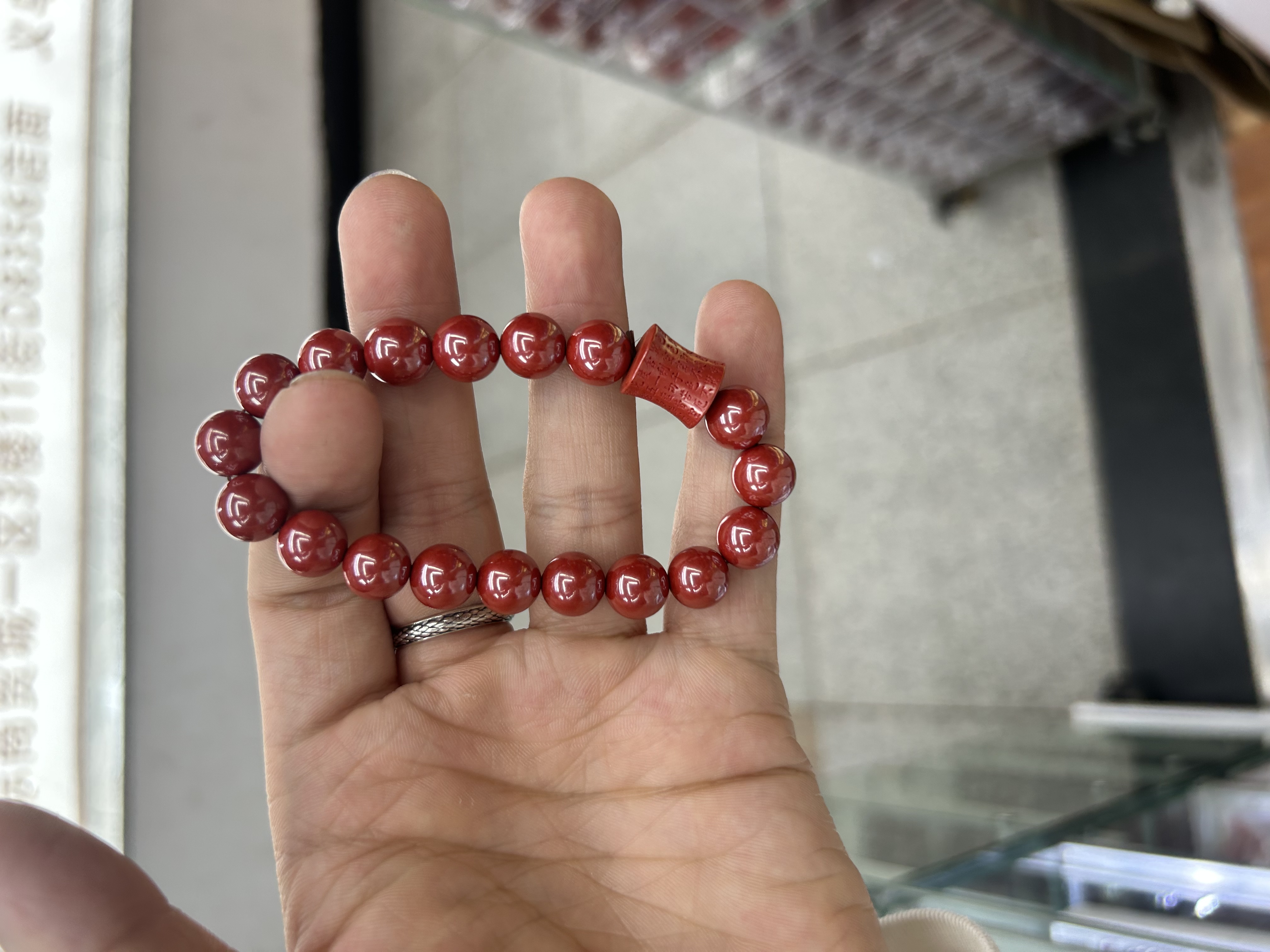 Natural cinnabar, high-content cinnabar, imperial cinnabar, bamboo joint Heart Sutra, cinnabar bracelet, accessory, gift, handicraft bracelet detail image 5