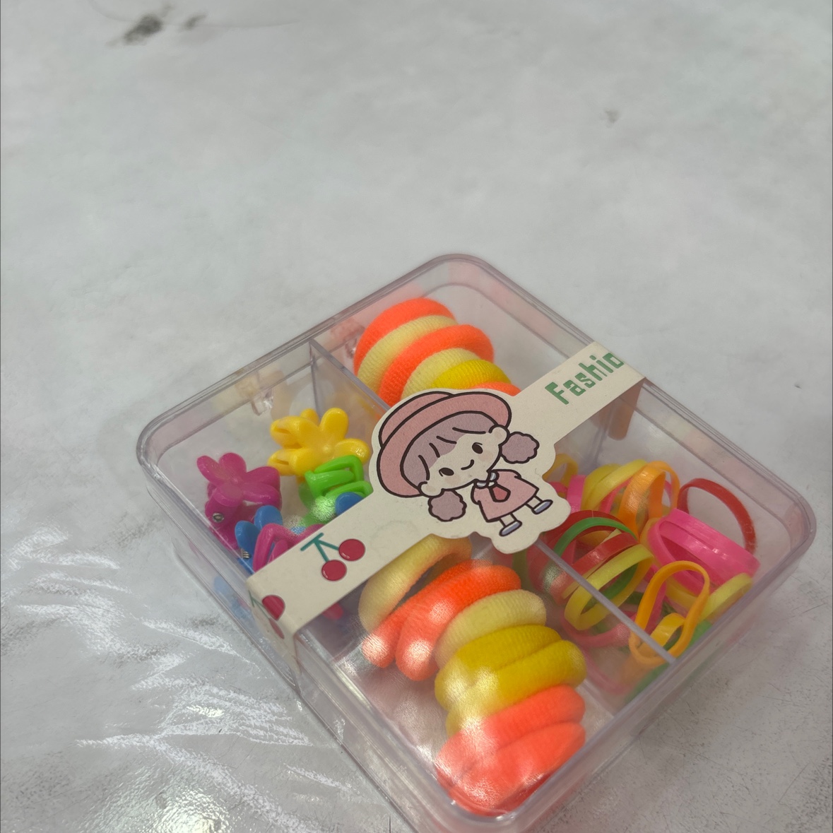 盒装卡通甜美儿童发圈糖果色皮筋组合套装不伤发弹力拇指头绳批发细节图