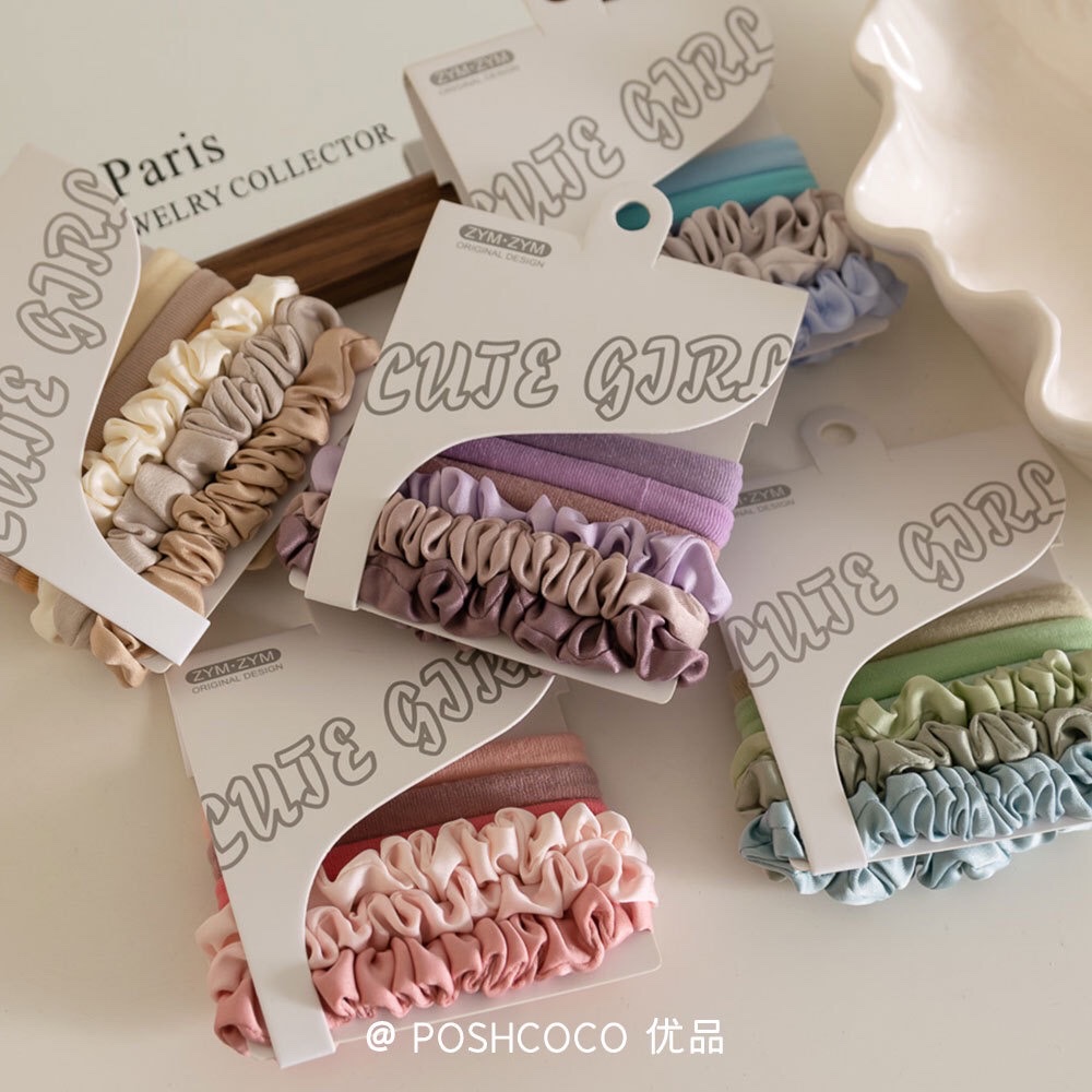 6 new Spring and summer gradient non-damaging towel and small intestine band set, sweet high ponytail hair band and headband