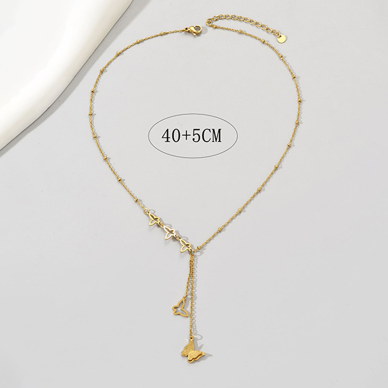 French-style light luxury hollowed-out sand-pressed butterfly collarbone chain, fashionable and elegant tassel necklace, gentle and versatile steel beads are selling well Specification image