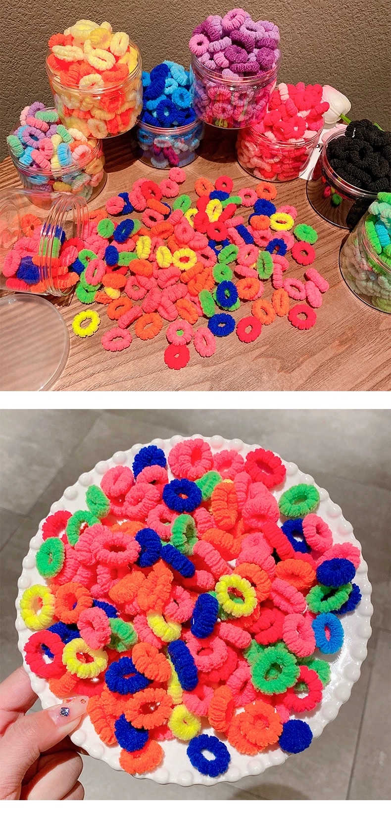 New style hair tie for girls and babies that won't damage their hair, milk coffee color towel loop hair tie, children's hair tie 2024, baby headwear and hair accessory detail image 1