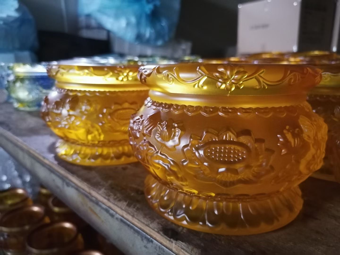 Buddhist and Taoist religious items, colorful glazed incense burners for worshipping Buddha