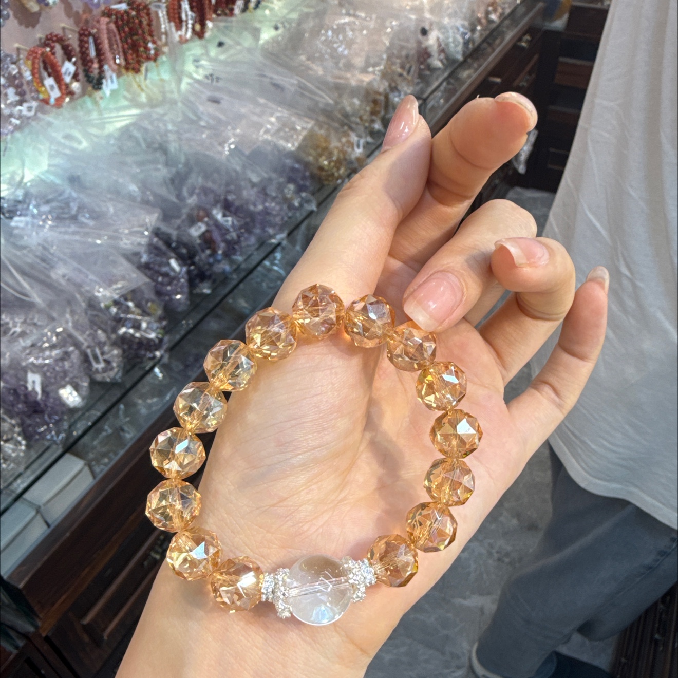 天然白水晶顶珠搭配水晶切面珠子原创设计款手串