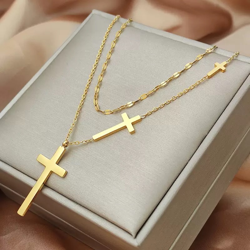 Stainless steel color retention, durable and non-fading pendant necklace, unisex necklace, titanium gold necklace, cross, popular European and American style necklace, necklace, titanium gold necklace details Picture