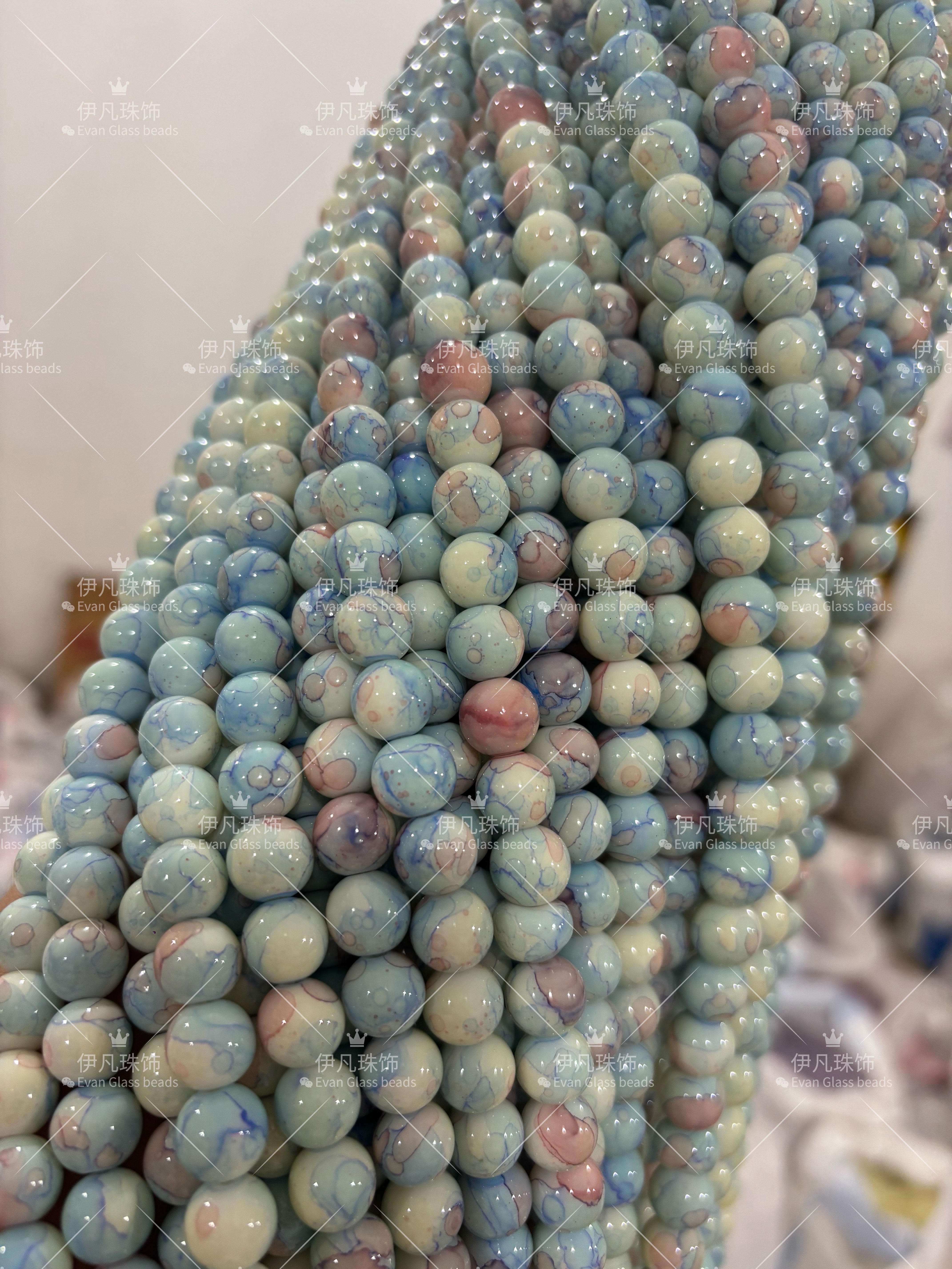 10mm玻璃珠瓷珠水墨系列圆珠串珠DIY材料配件出口外贸珠产品图