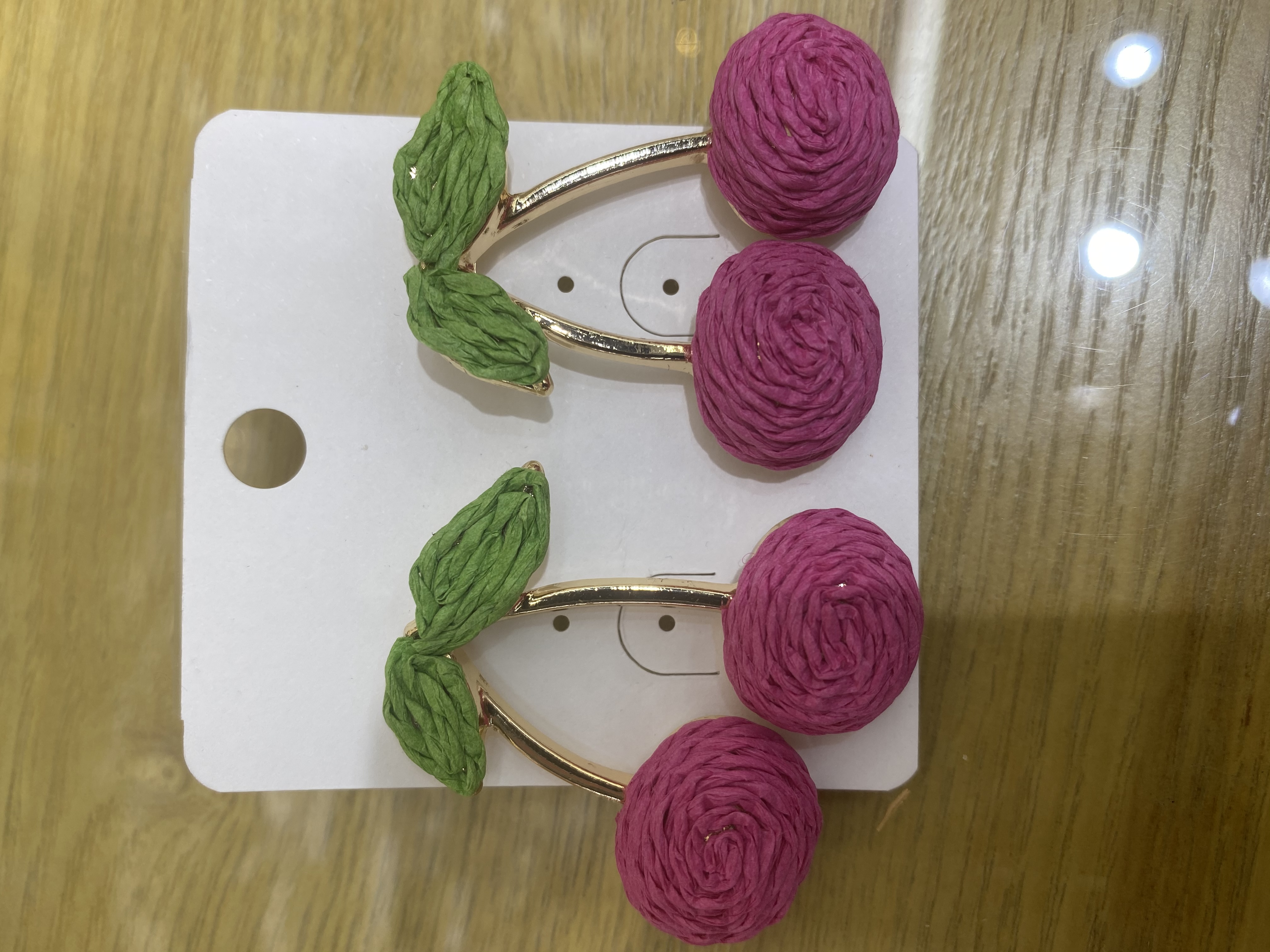 欧美波西米亚时尚气质几何圆形拉菲耳环 度假风手工编织耳钉 水果樱桃耳钉