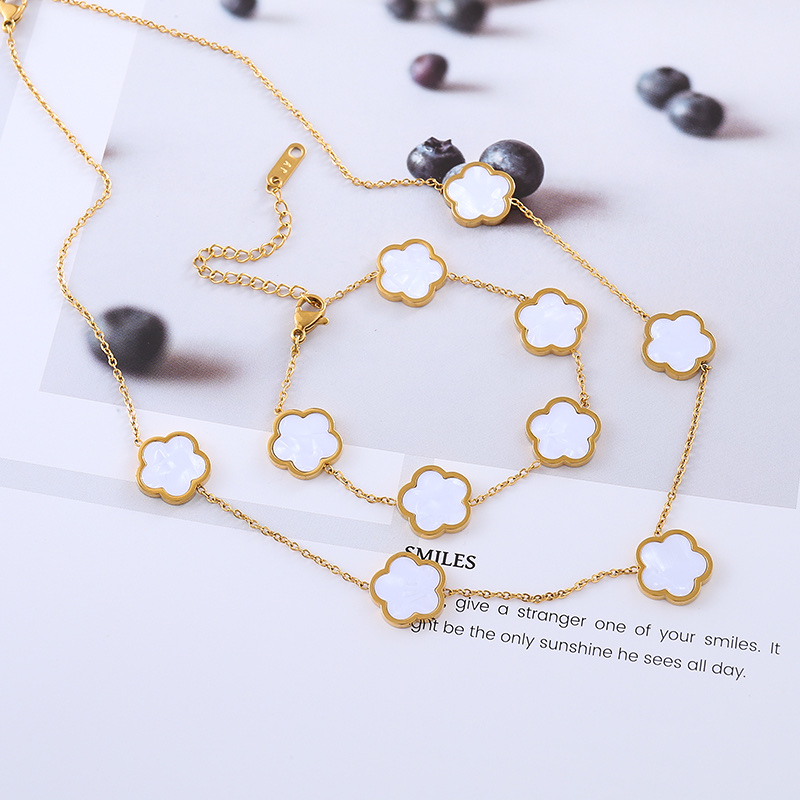 热销新款不锈钢植物贝母五叶花瓣项链手链珠宝女士