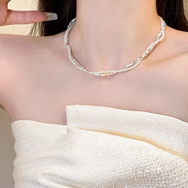 双层碎银子珍珠缠绕项链女小众复古个性简约百搭气质颈链锁骨链 珍珠项链银饰珍珠项链银饰珍珠项链银饰珍珠项链珍珠珍珠珍珠项链