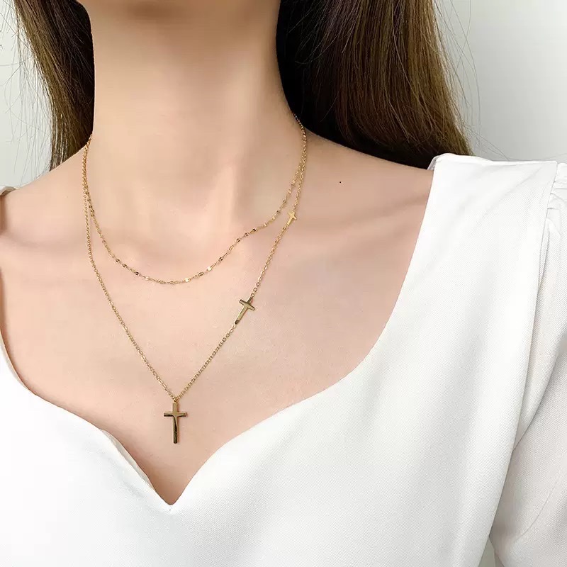 Stainless steel color retention, durable and non-fading pendant necklace, unisex necklace, titanium gold necklace, cross, popular European and American style necklace, necklace, titanium gold necklace