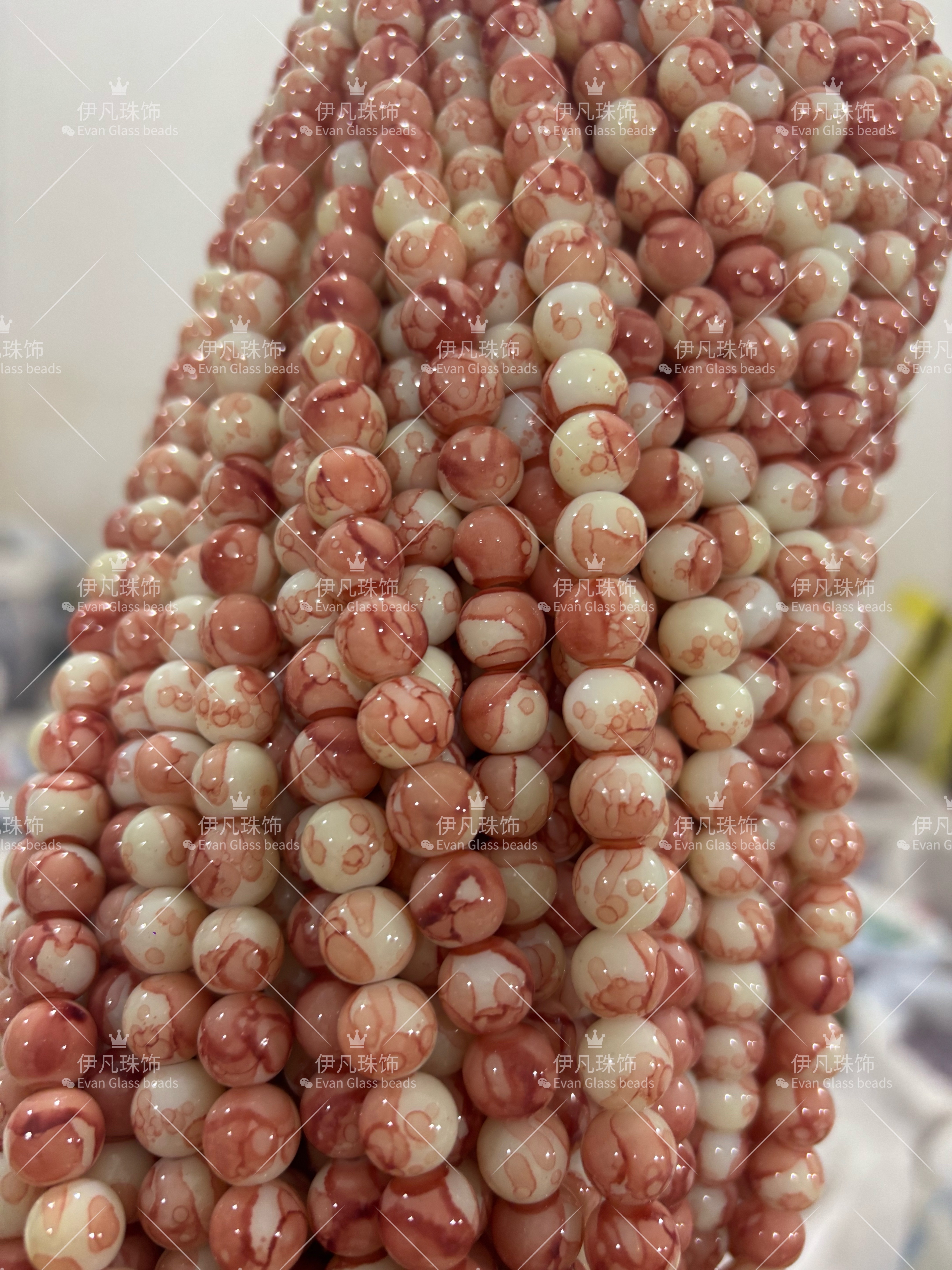 10mm玻璃珠瓷珠水墨系列圆珠串珠DIY材料配件出口外贸珠