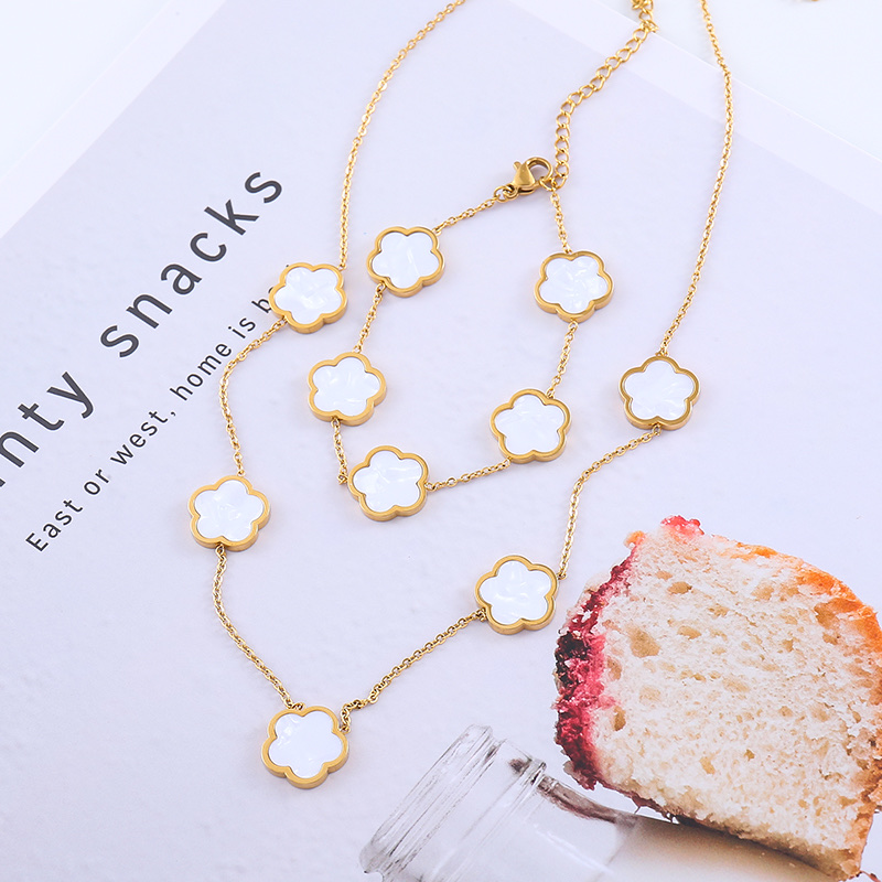 热销新款不锈钢植物贝母五叶花瓣项链手链珠宝女士详情图5