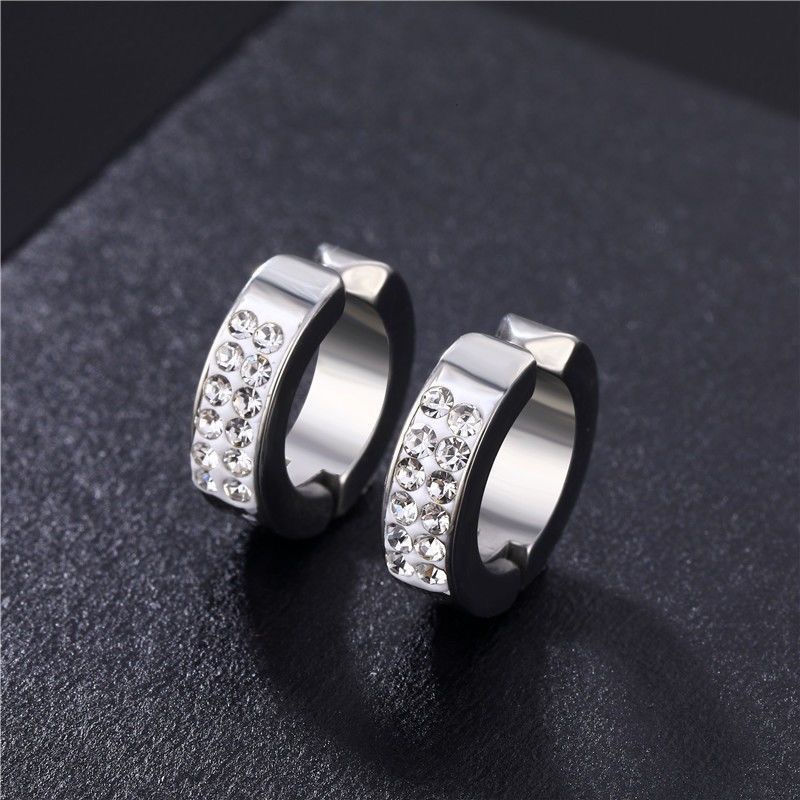 Light luxury titanium steel sparkling diamond earrings for men, single piece, trendy, individual, simple, high appearance level, ear buckles, sparkling diamond ear clips, no ear holes, accessories, earrings, stud earrings Specification image