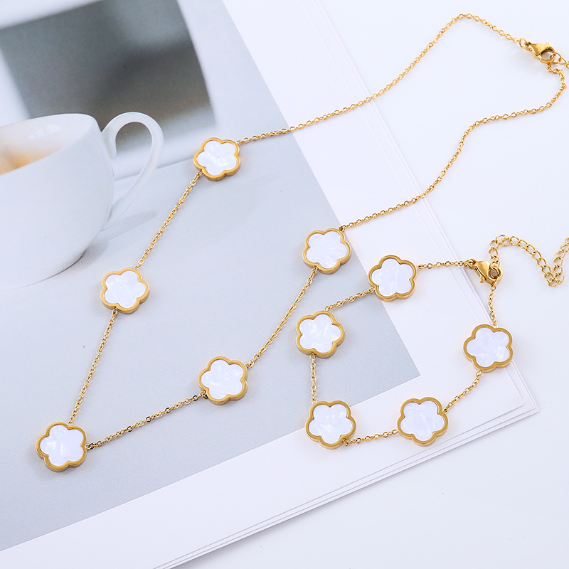 热销新款不锈钢植物贝母五叶花瓣项链手链珠宝女士详情图3