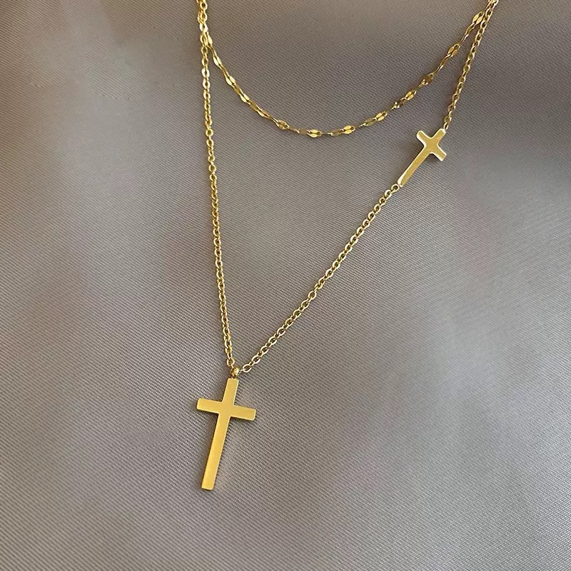 Stainless steel color retention, durable and non-fading pendant necklace, unisex necklace, titanium gold necklace, cross, popular European and American style necklace, necklace, titanium gold necklace Specification image
