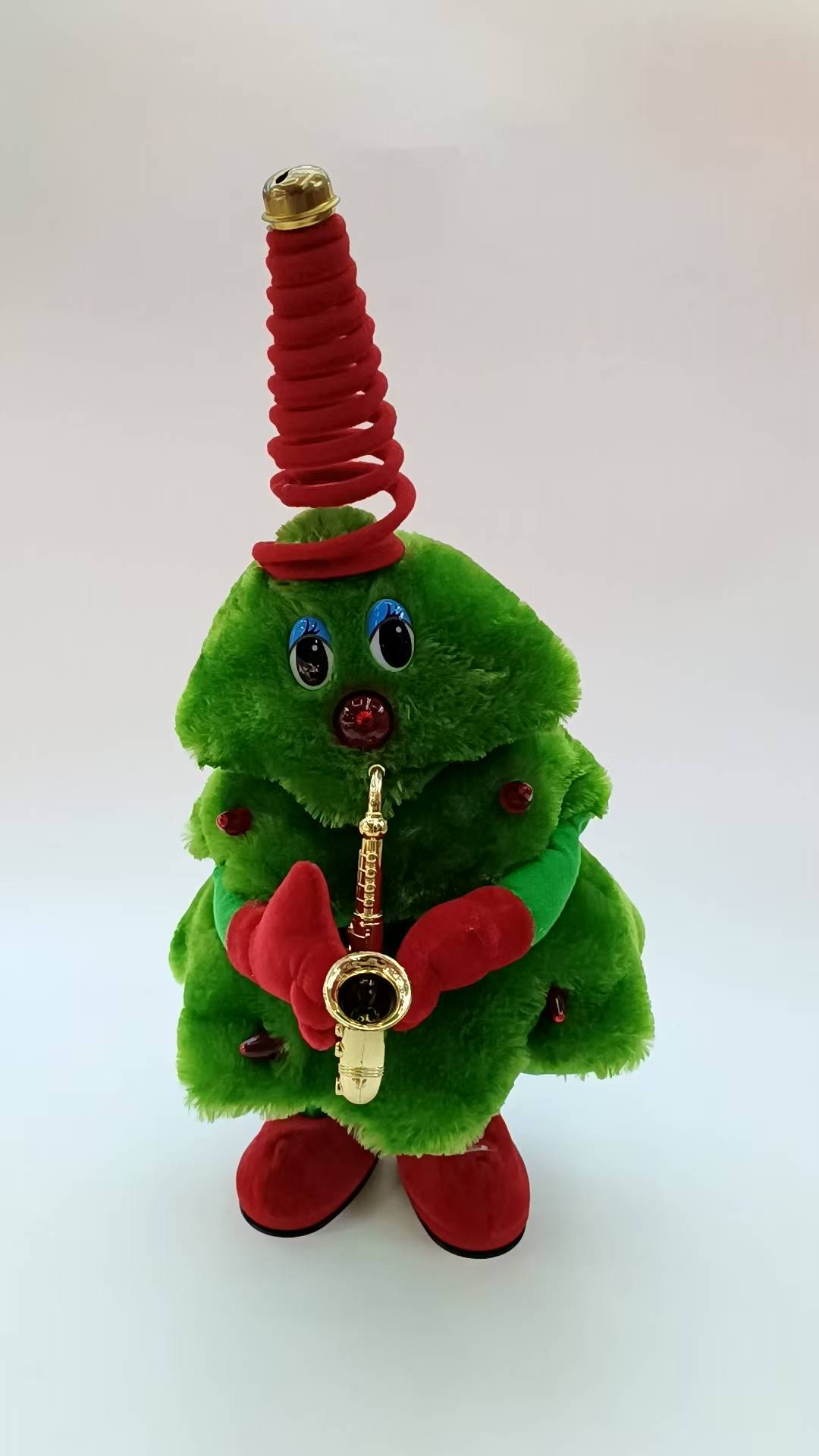 跨境电动萨克斯圣诞树毛绒玩具萨克斯会唱歌会发光左右摇摆跳舞圣诞树电动毛绒玩具