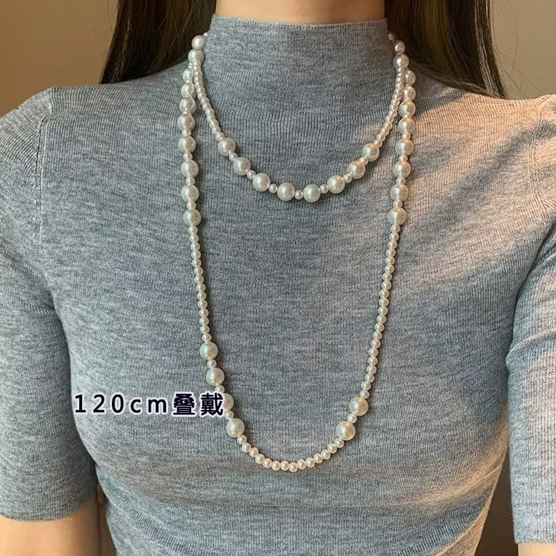 珍珠戴法款叠法式珍珠项链长款名媛气质高级锁骨多层毛衣百搭拼接银饰珍珠珍珠项链银饰项链珍珠项链珍珠银饰钛金项链银饰珍珠项链