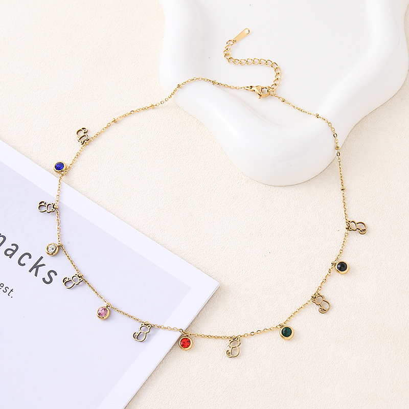 猫咪不锈钢项链 彩色气质高级感钛钢项饰品