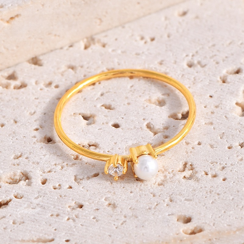 欧美ins风钛钢组合镶嵌珍珠网红戒指小清新气质甜美时尚戒指指环