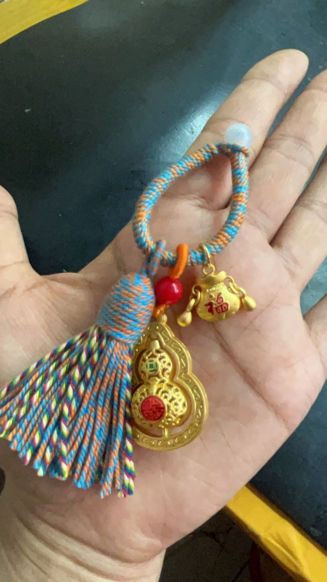 彩色棉线穗子挂合金画油珐琅彩福袋葫芦挂饰工艺礼品白底实物图