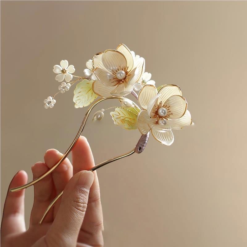 New Chinese-style calligraphy U-shaped flower hairpin 2025 New Chinese-style ancient style women's high-end hairpin, hairpin, hairpin, flower hair accessory, hairpin detail image 3