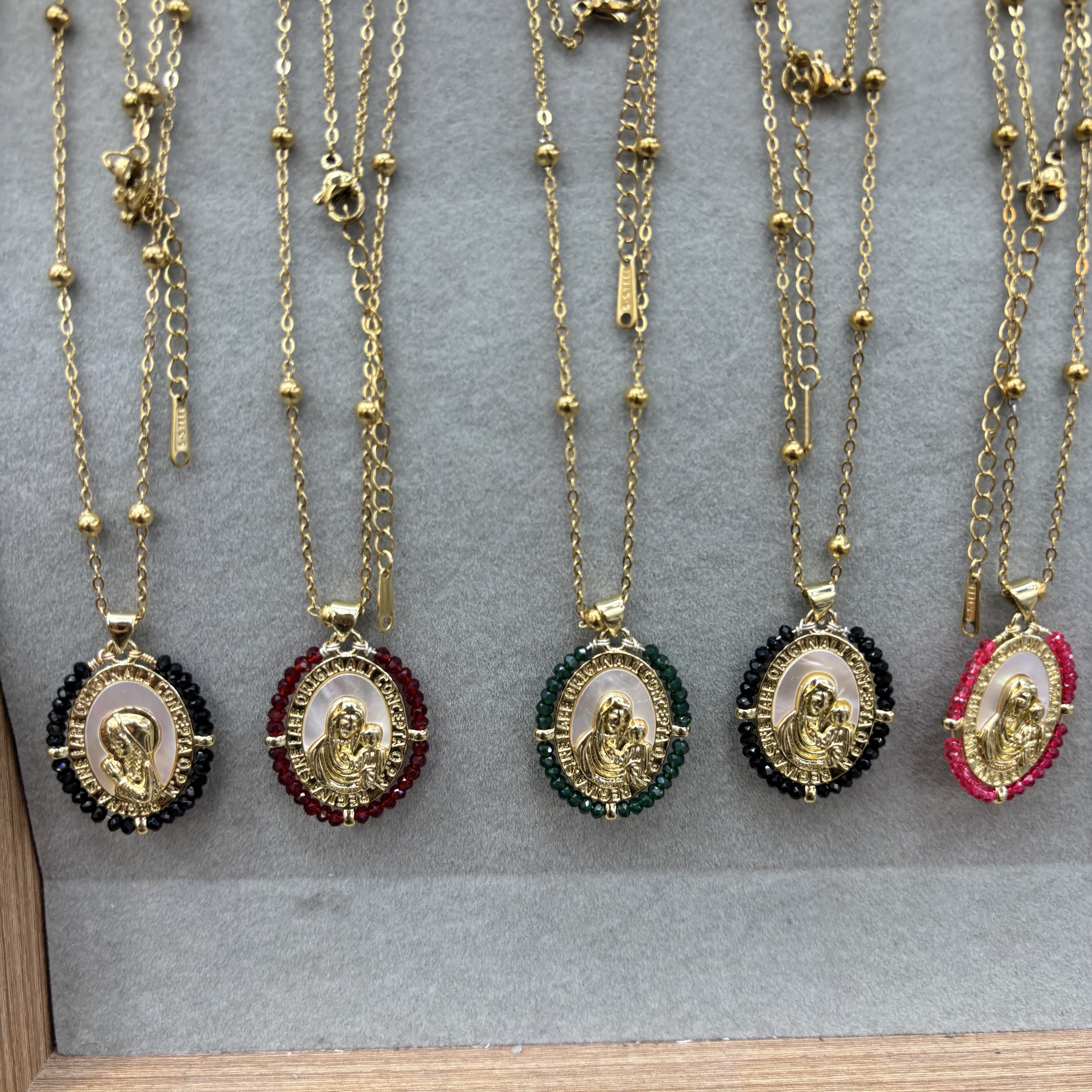 不锈钢水晶编织贝壳镶嵌跨境外贸金色吊坠项链细节图