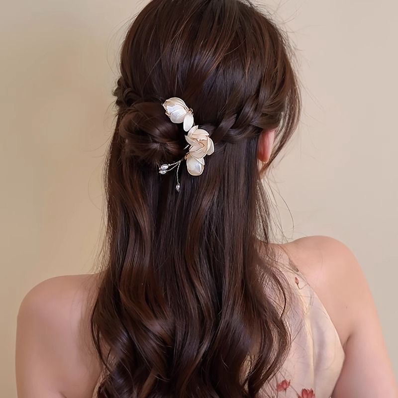 玉兰花苞u型三花朵发簪2025新款新中式古风女高级感簪子盘发发钗子详情图2