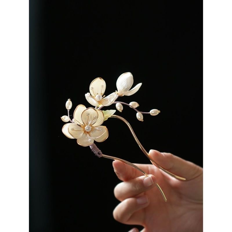 New Chinese-style calligraphy U-shaped flower hairpin 2025 New Chinese-style ancient style women's high-end hairpin, hairpin, hairpin, flower hair accessory, hairpin detail image 2