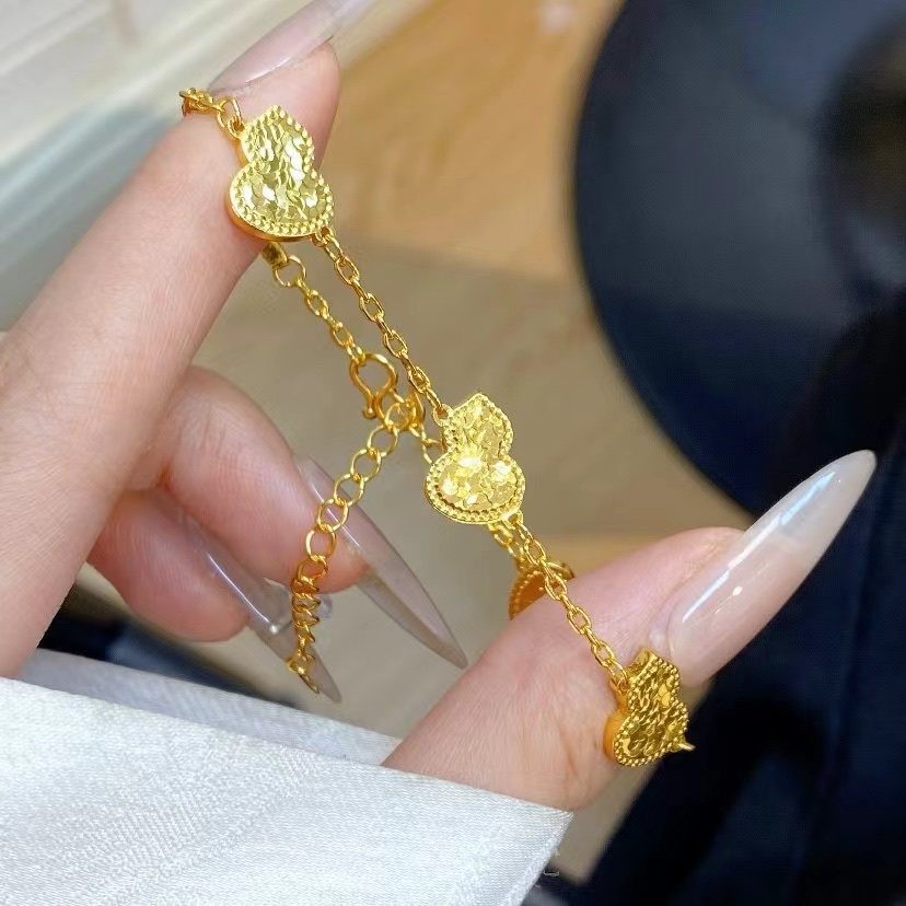 金店同款古法沙金CNC工艺精制葫芦手链女 国潮新中式直播同款手链首饰