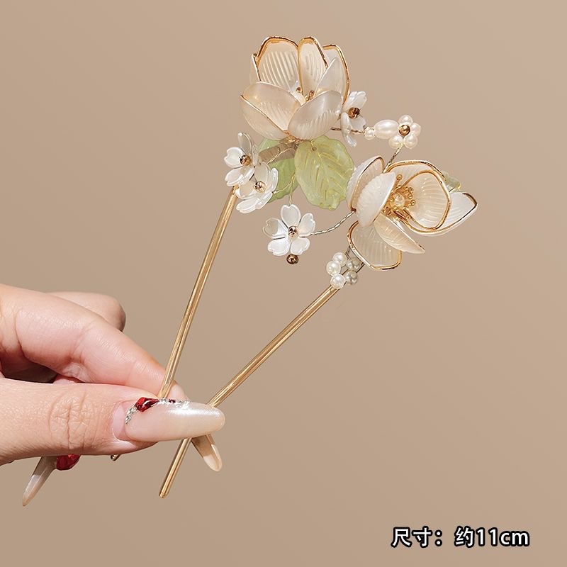 New Chinese-style calligraphy U-shaped flower hairpin 2025 New Chinese-style ancient style women's high-end hairpin, hairpin, hairpin, flower hair accessory, hairpin Application Scenario