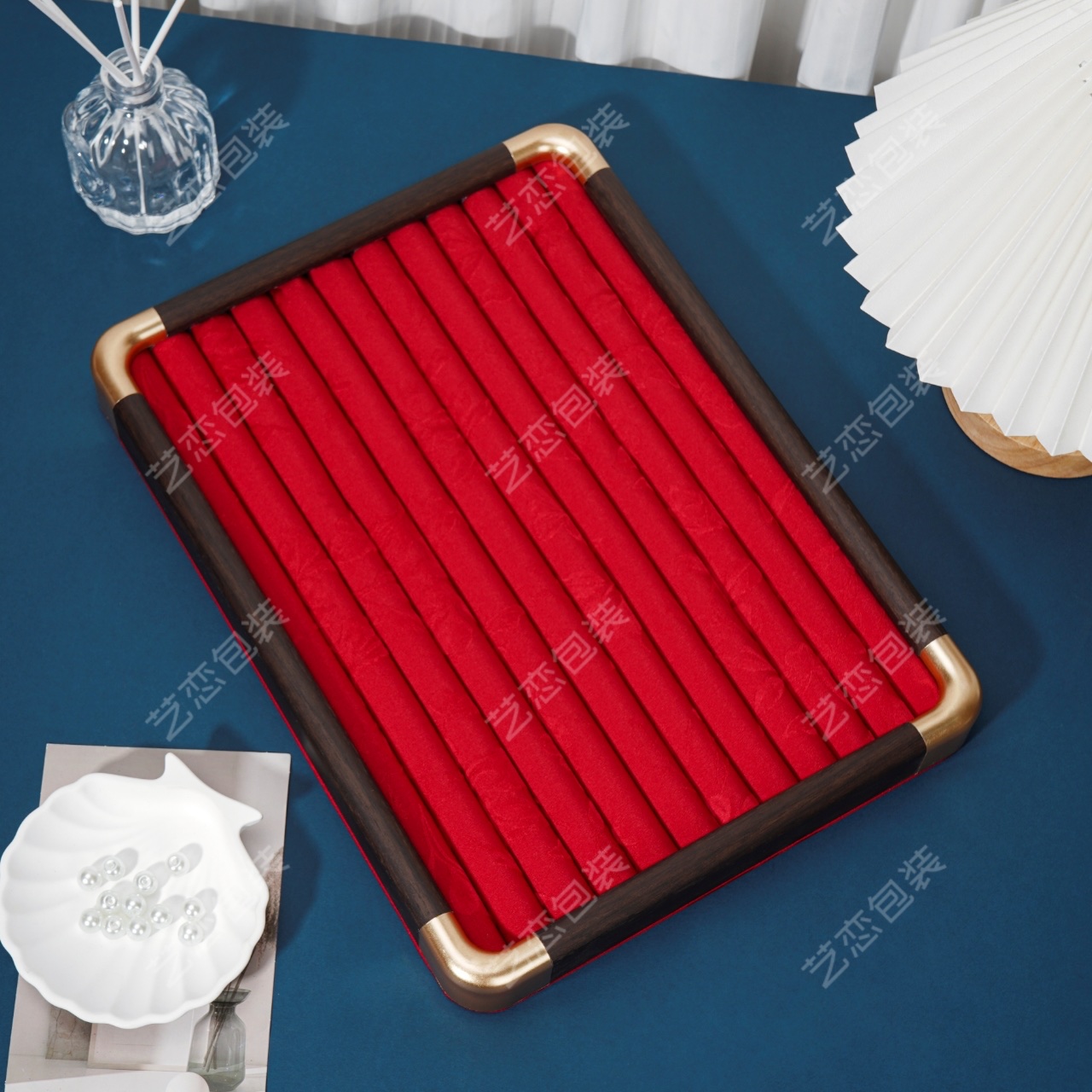 仿木饰品展示架 饰品店展示台 饰品盘陈列架 简约透明展示工具详情图12