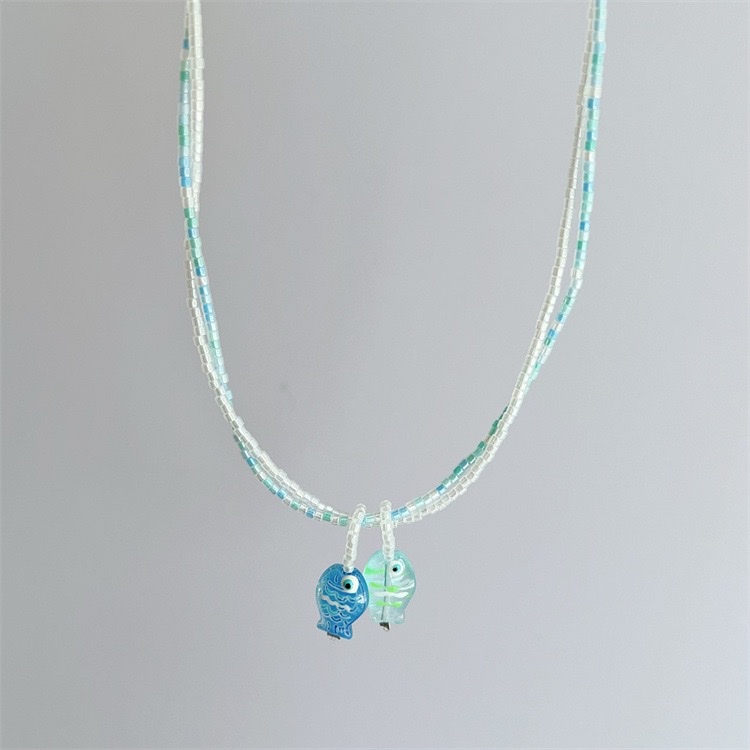 小红书爆款 2025新款 热卖彩色夏日多巴胺小鱼吊坠蓝色串珠项链女童趣可爱百搭颈链 锁骨链 厂家直销饰品贝壳diydiy详情图20