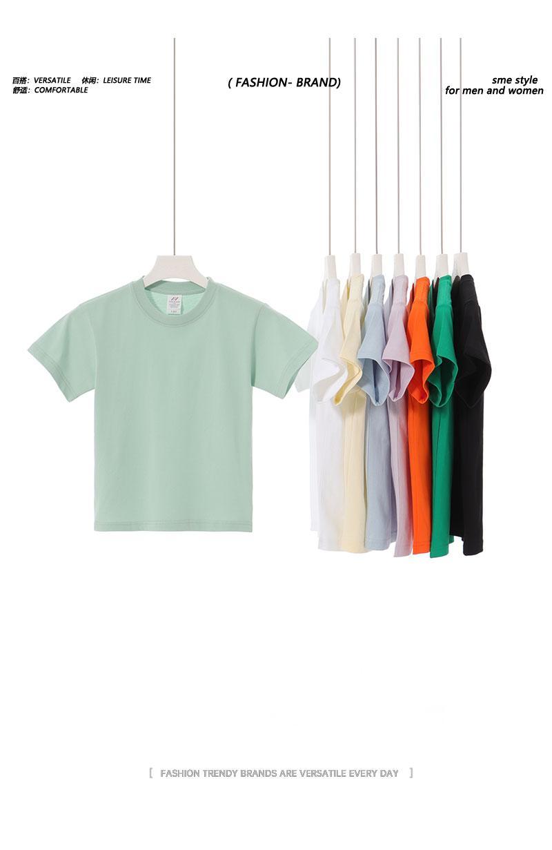 Cross-border children's clothing 230g/㎡ tight-combed textured pure cotton round-neck T-shirt, new short-sleeved T-shirt, men's and women's same style trendy clothes, fashionable and casual men's and women's same style T-shirt, simple and comfortable short-sleeved trendy T-shirt detail image 6