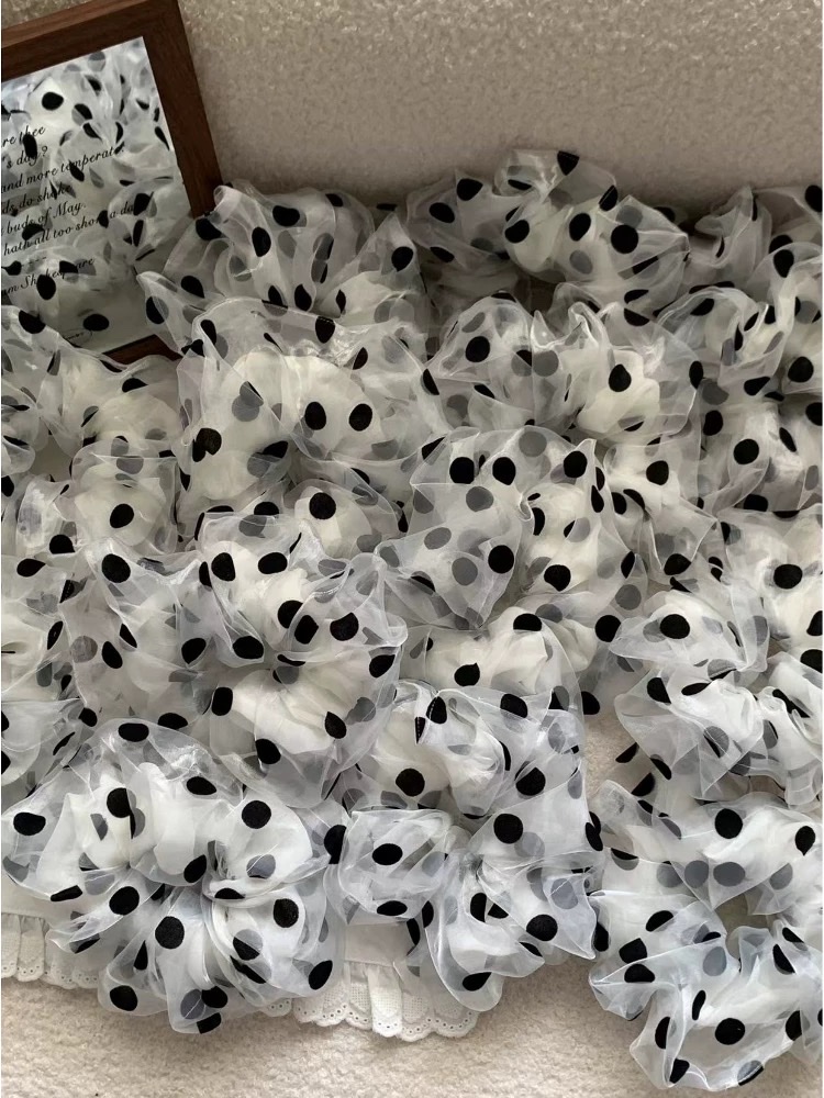Korean fashion double-layer chiffon polka dot large intestine hair band for women's high-end feel 2025 new bun hair accessory headband Item Picture