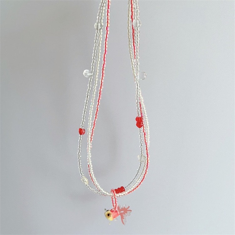 小红书爆款 2025新款 热卖彩色夏日多巴胺小鱼吊坠蓝色串珠项链女童趣可爱百搭颈链 锁骨链 厂家直销饰品贝壳diydiy详情图15