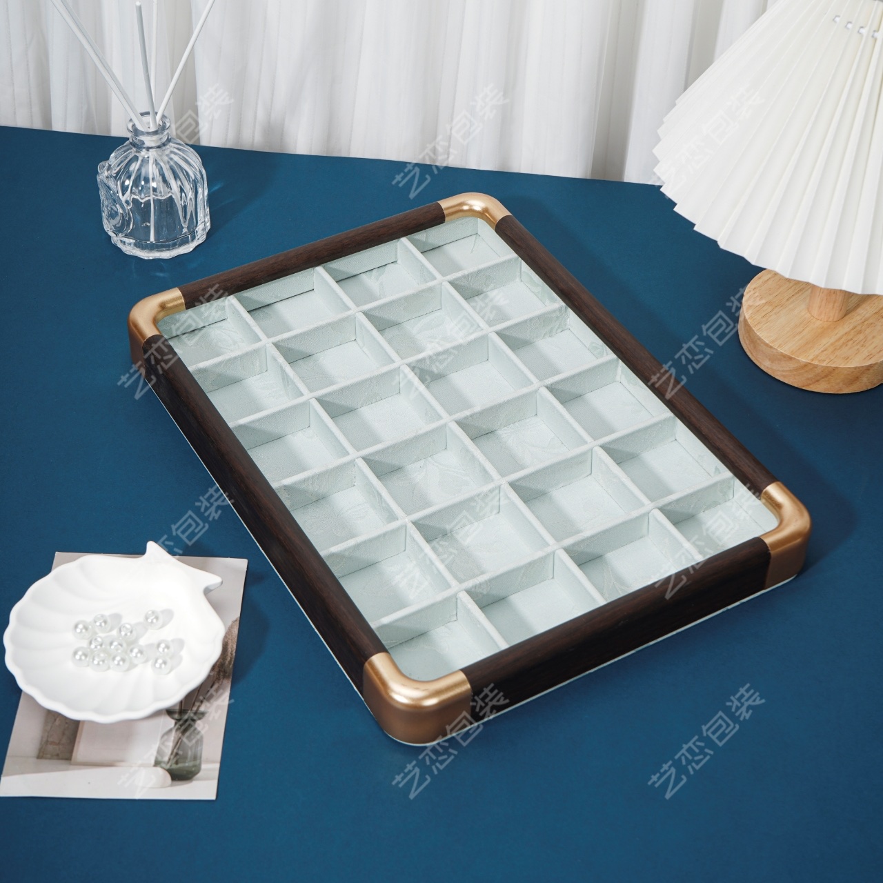 仿木饰品展示架 饰品店展示台 饰品盘陈列架 简约透明展示工具详情图13