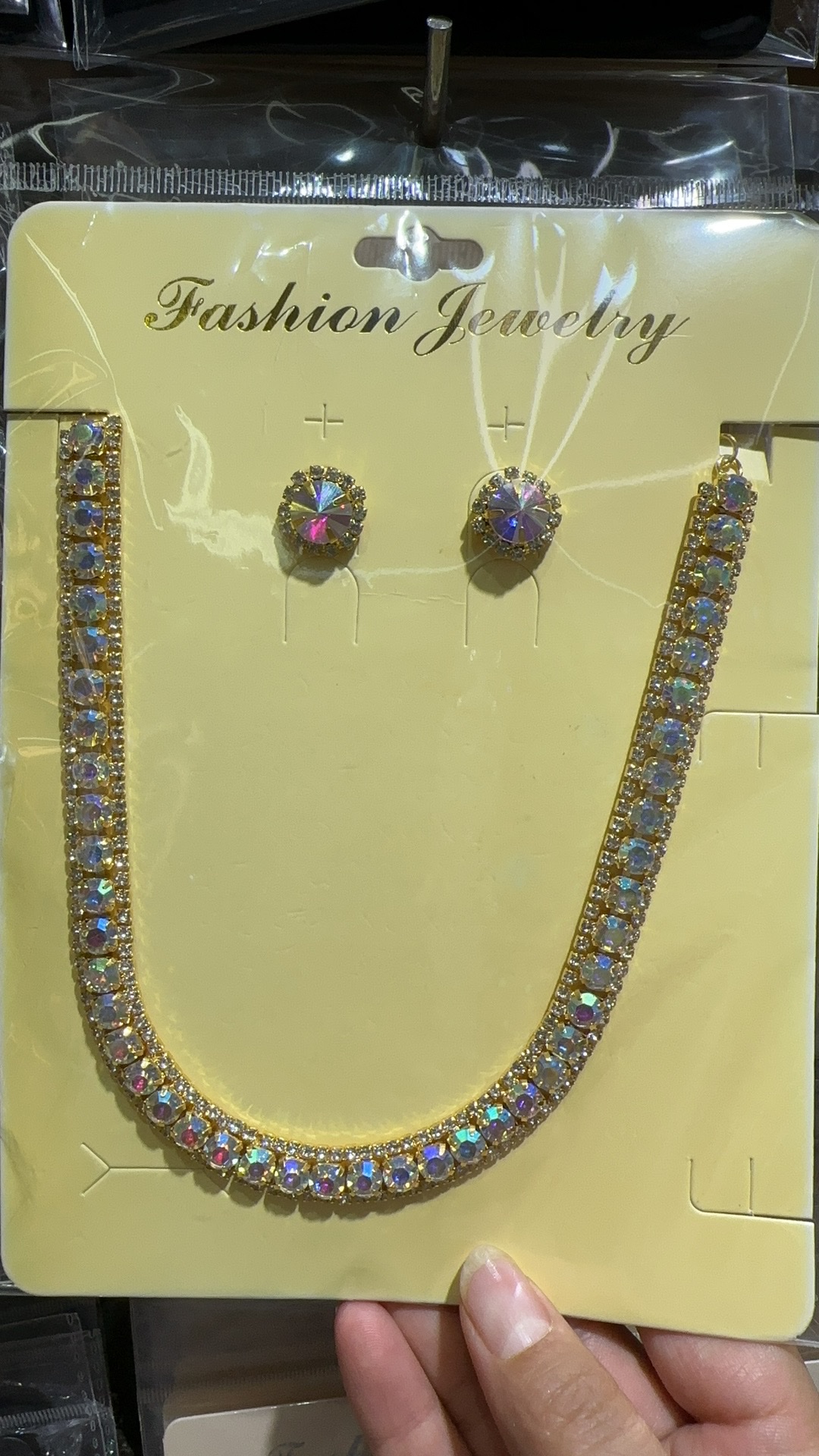 龙虾扣锆石耳钉2圈项圈套装锆石套链首饰套装