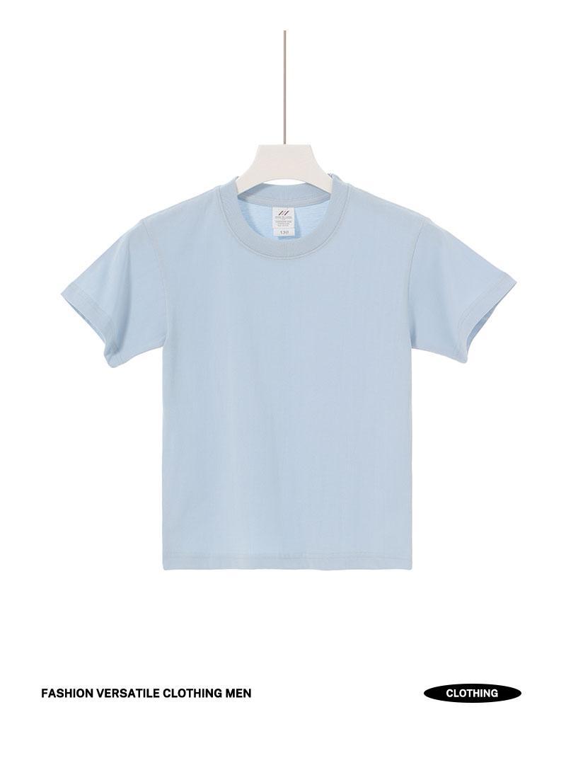 Cross-border children's clothing 230g/㎡ tight-combed textured pure cotton round-neck T-shirt, new short-sleeved T-shirt, men's and women's same style trendy clothes, fashionable and casual men's and women's same style T-shirt, simple and comfortable short-sleeved trendy T-shirt detail image 10