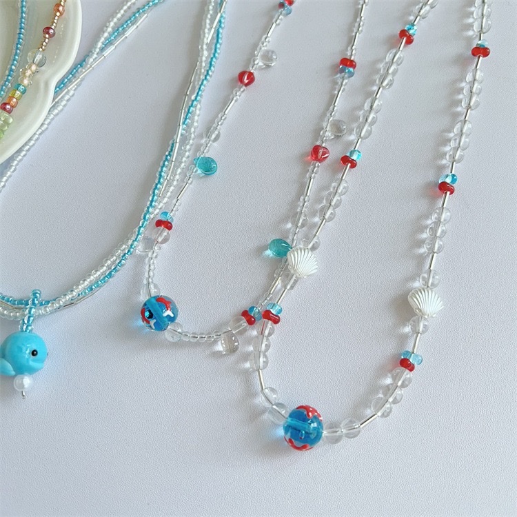 小红书爆款 2025新款 热卖彩色夏日多巴胺小鱼吊坠蓝色串珠项链女童趣可爱百搭颈链 锁骨链 厂家直销饰品贝壳diydiy详情图7