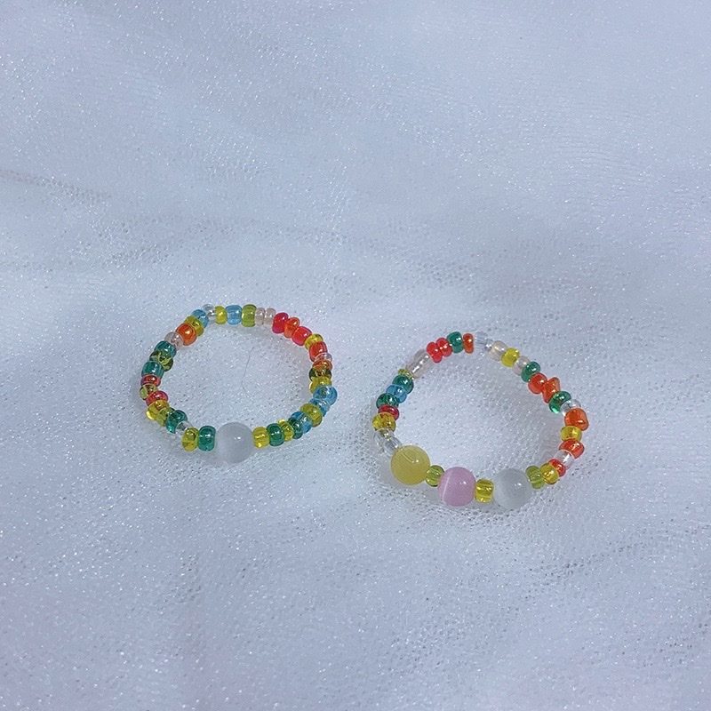 Solid color millet bead handcrafted beaded ring, Japanese and Korean style fresh and delicate index finger decoration ring and tail ring wholesale details Picture