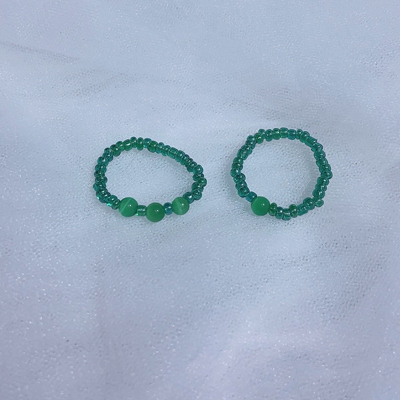 Solid color millet bead handcrafted beaded ring, Japanese and Korean style fresh and delicate index finger decoration ring and tail ring wholesale detail image 2