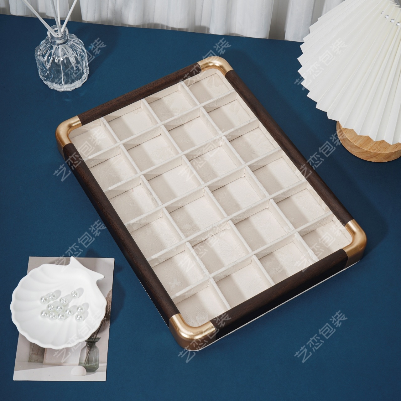 仿木饰品展示架 饰品店展示台 饰品盘陈列架 简约透明展示工具详情图2