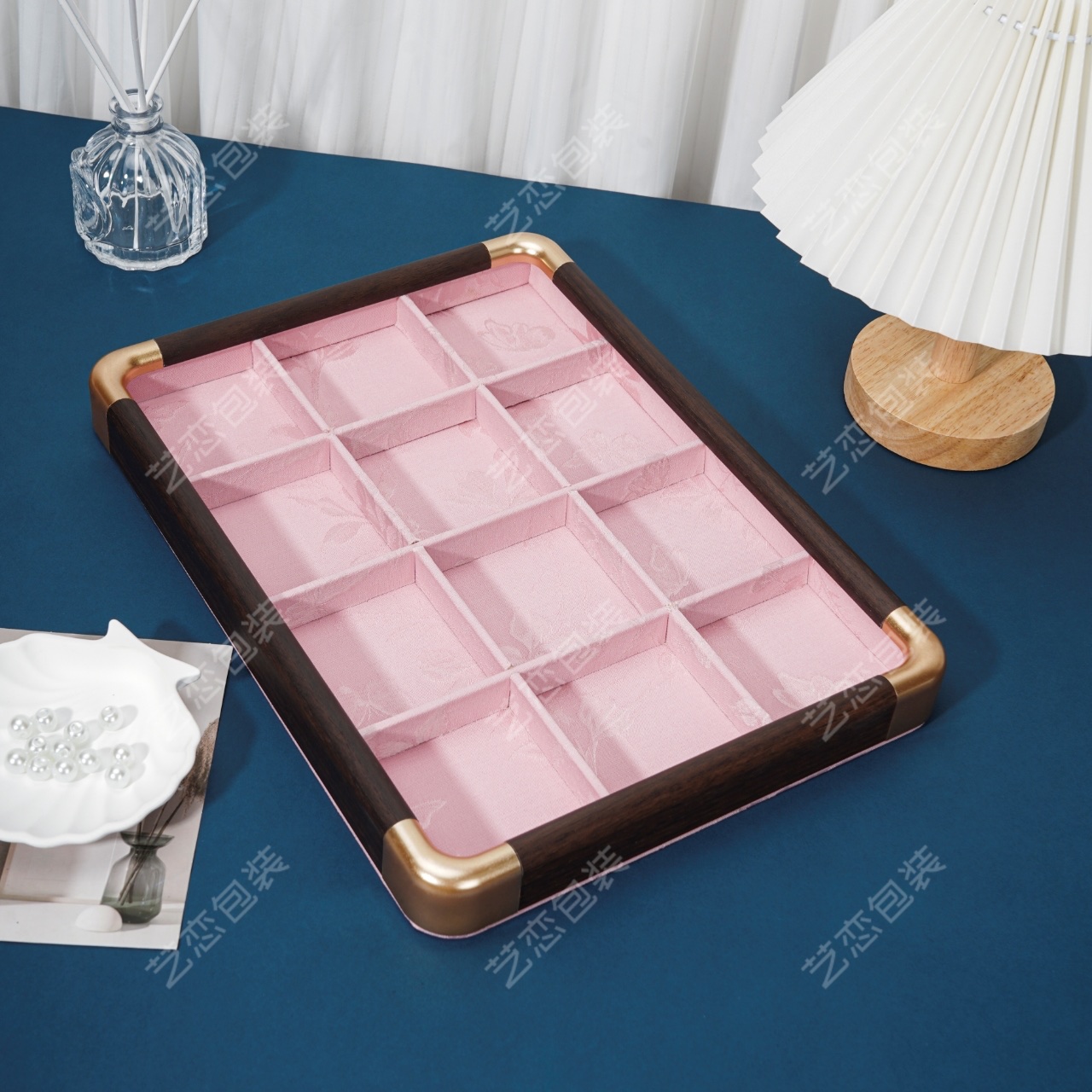 仿木饰品展示架 饰品店展示台 饰品盘陈列架 简约透明展示工具详情图11