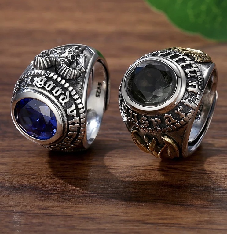 复古设计 天然宝石戒指、合金戒指，跨境热销，男士戒指，厂家直销、欢迎来样定做